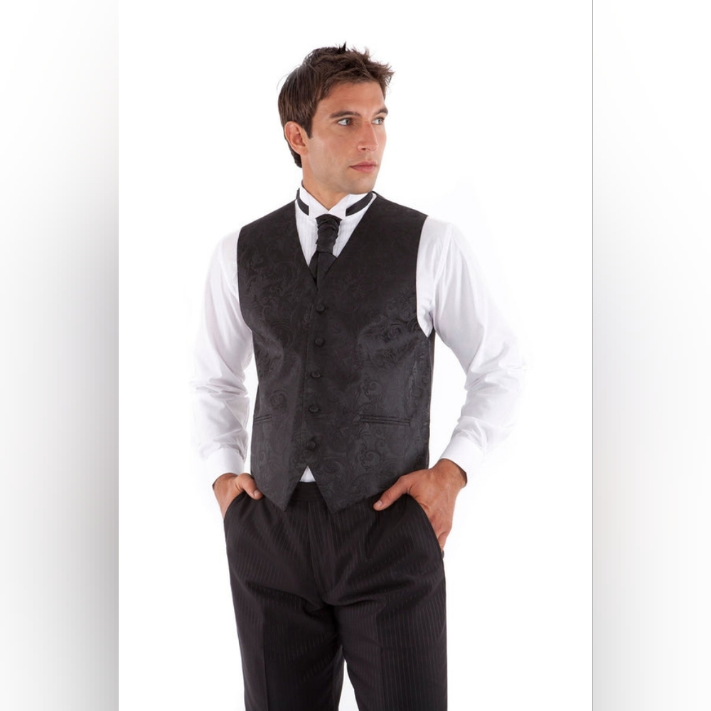 Men's Large and Tall Warehouse Pronto Uomo black dress tux silk vest